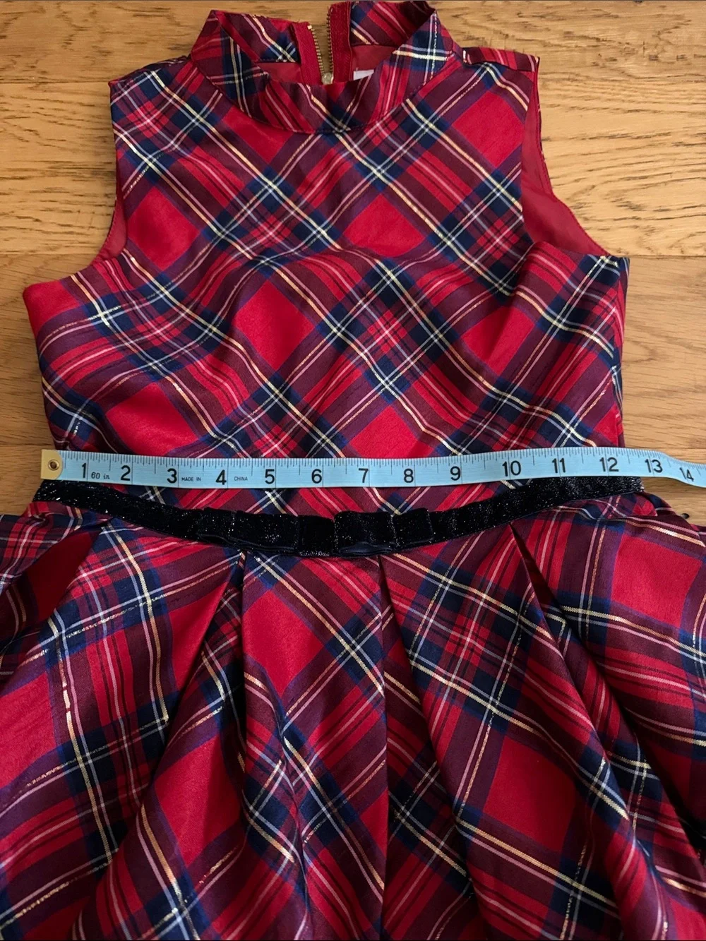 NWOT - 8T - American Girl - Red Plaid Party Dress with Black Waistband